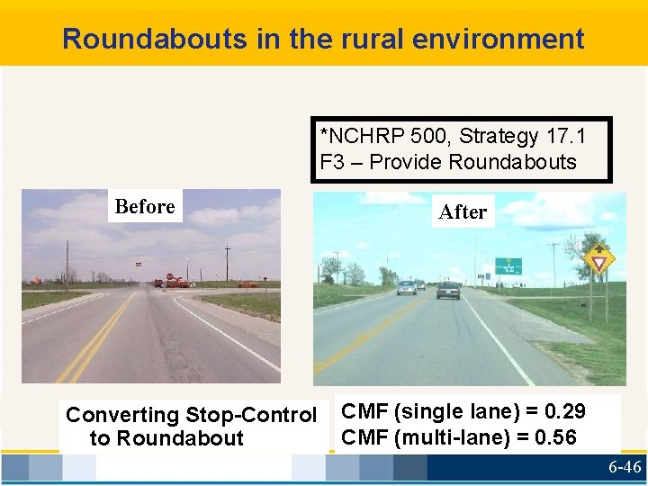 Roundabouts in the rural environment *NCHRP 500, Strategy 17. 1 F 3 – Provide