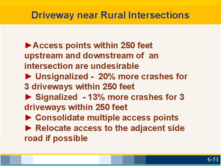 Driveway near Rural Intersections ►Access points within 250 feet upstream and downstream of an