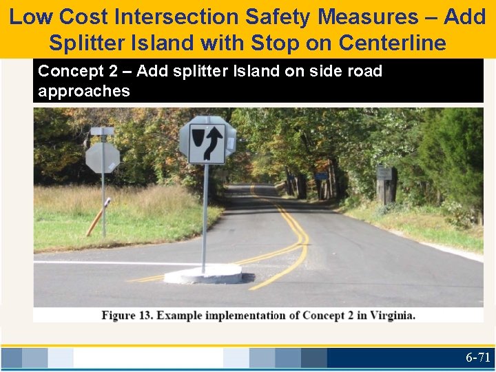 Low Cost Intersection Safety Measures – Add Splitter Island with Stop on Centerline Concept