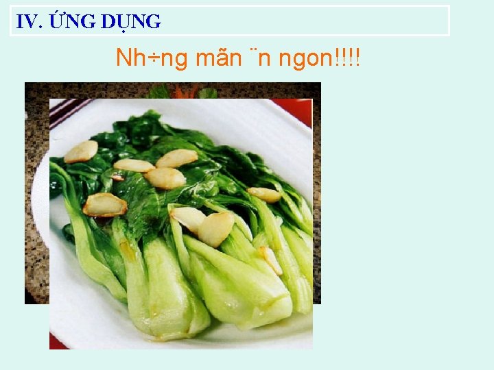 IV. ỨNG DỤNG Nh÷ng mãn ¨n ngon!!!! 