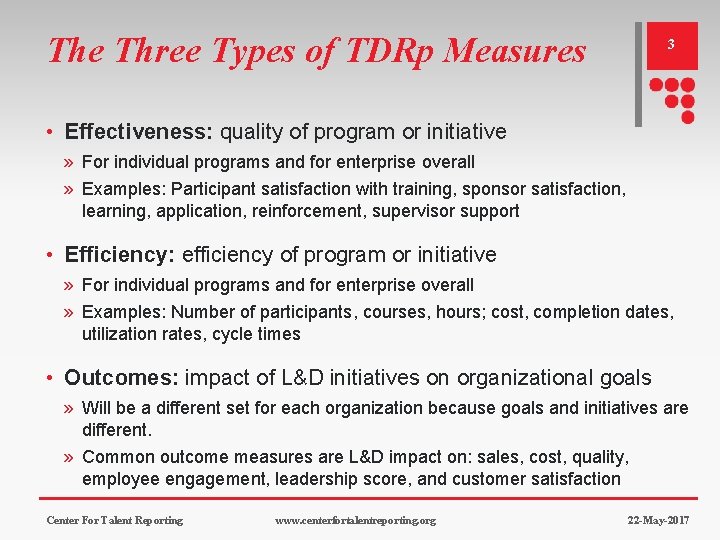 The Three Types of TDRp Measures 3 • Effectiveness: quality of program or initiative The Three Types of TDRp Measures 3 • Effectiveness: quality of program or initiative