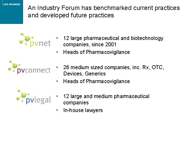 An Industry Forum has benchmarked current practices and developed future practices • 12 large An Industry Forum has benchmarked current practices and developed future practices • 12 large