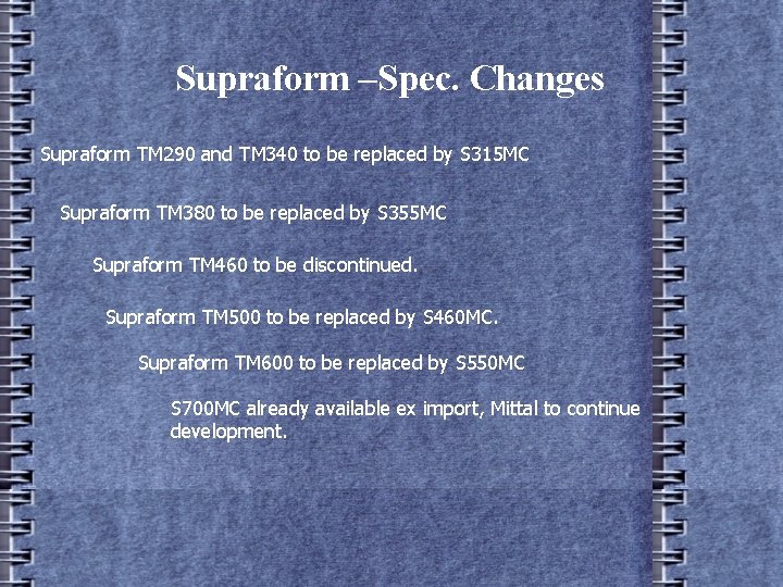 Supraform –Spec. Changes Supraform TM 290 and TM 340 to be replaced by S