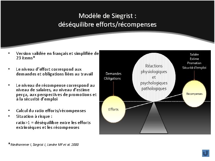 Modèle de Siegrist : déséquilibre efforts/récompenses • Version validée en français et simplifiée de