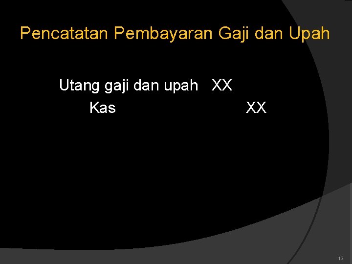 Pencatatan Pembayaran Gaji dan Upah Utang gaji dan upah XX Kas XX 13 