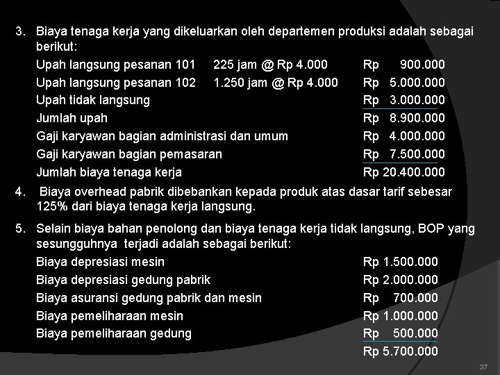 3. Biaya tenaga kerja yang dikeluarkan oleh departemen produksi adalah sebagai berikut: Upah langsung