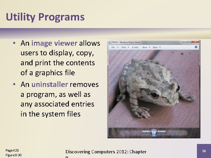 Utility Programs • An image viewer allows users to display, copy, and print the