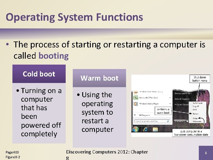 Operating System Functions • The process of starting or restarting a computer is called