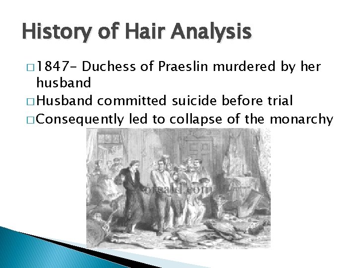 History of Hair Analysis � 1847 - Duchess of Praeslin murdered by her husband History of Hair Analysis � 1847 - Duchess of Praeslin murdered by her husband