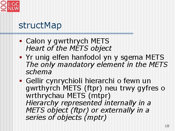 struct. Map § Calon y gwrthrych METS Heart of the METS object § Yr