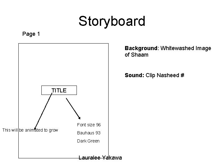 Storyboard Page 1 Background: Whitewashed Image of Shaam Sound: Clip Nasheed # TITLE Font