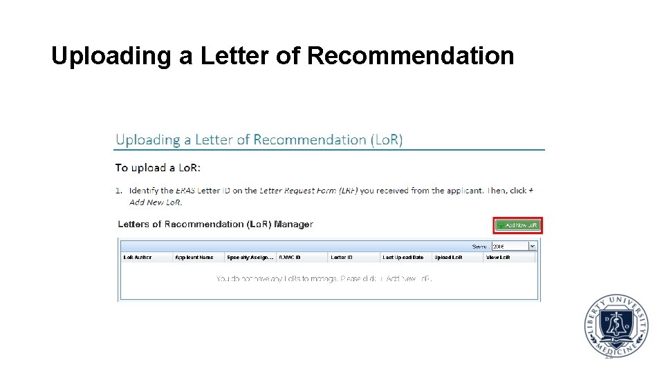 Uploading a Letter of Recommendation 11 