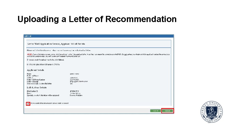 Uploading a Letter of Recommendation 13 