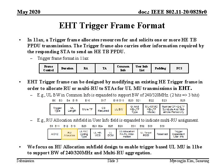 May 2020 doc. : IEEE 802. 11 -20/0828 r 0 EHT Trigger Frame Format