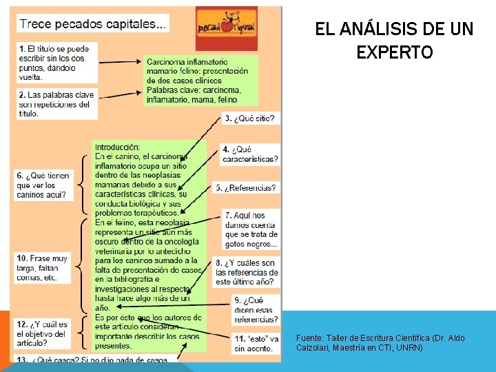 EL ANÁLISIS DE UN EXPERTO Fuente: Taller de Escritura Científica (Dr. Aldo Calzolari, Maestría EL ANÁLISIS DE UN EXPERTO Fuente: Taller de Escritura Científica (Dr. Aldo Calzolari, Maestría