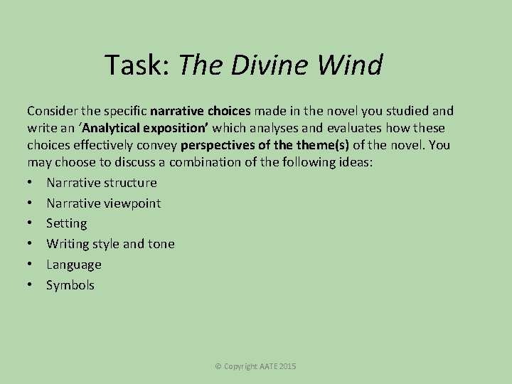 Task: The Divine Wind Consider the specific narrative choices made in the novel you Task: The Divine Wind Consider the specific narrative choices made in the novel you