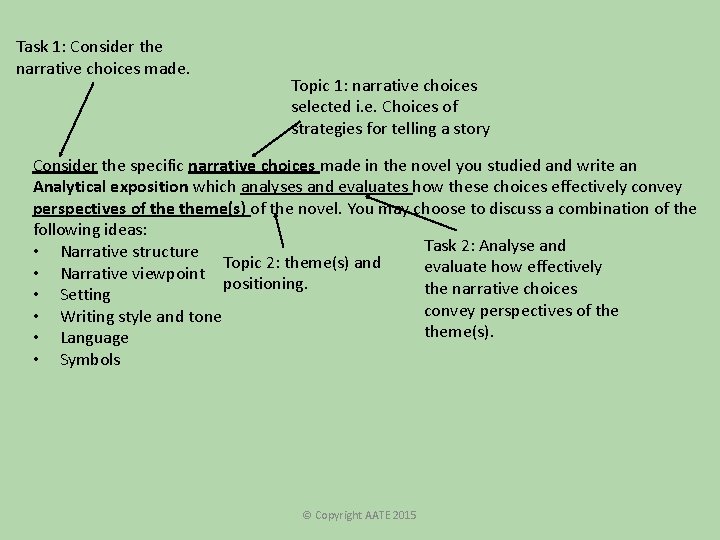 Task 1: Consider the narrative choices made. Topic 1: narrative choices selected i. e. Task 1: Consider the narrative choices made. Topic 1: narrative choices selected i. e.