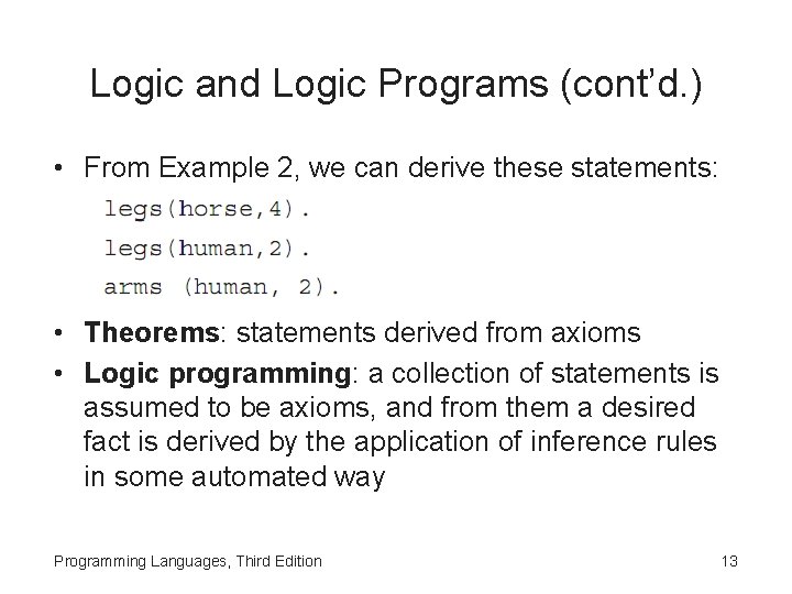Logic and Logic Programs (cont’d. ) • From Example 2, we can derive these