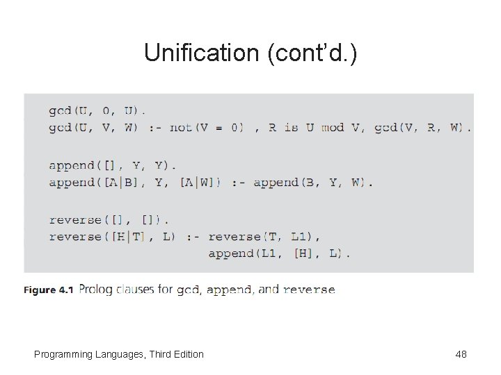 Unification (cont’d. ) Programming Languages, Third Edition 48 
