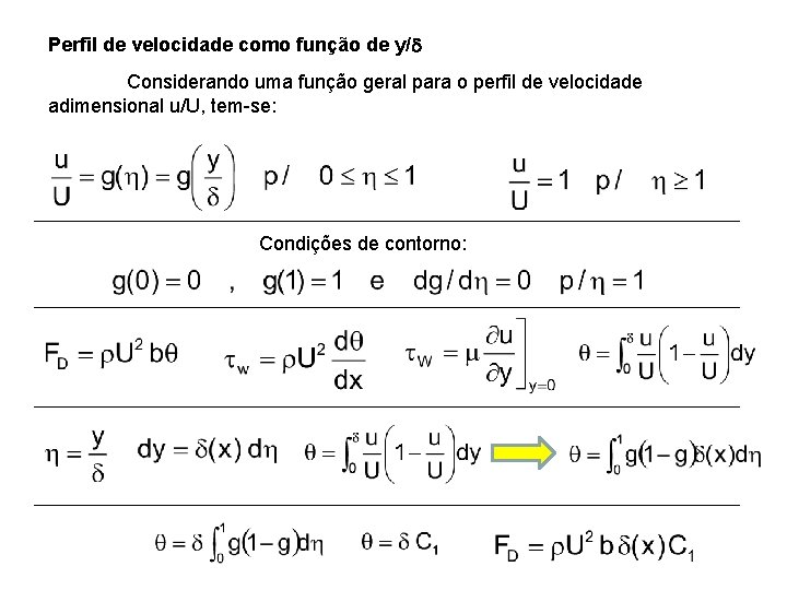 Perfil de velocidade como função de y/d Considerando uma função geral para o perfil
