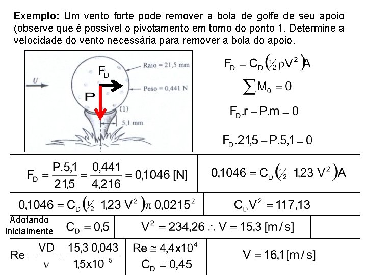 Exemplo: Um vento forte pode remover a bola de golfe de seu apoio (observe