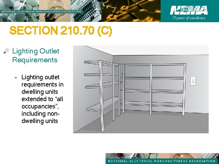 75 years of excellence SECTION 210. 70 (C) Lighting Outlet Requirements – Lighting outlet