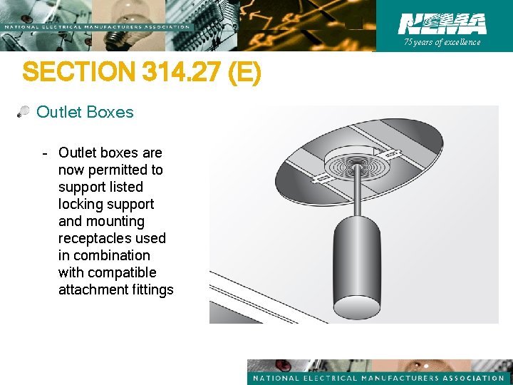 75 years of excellence SECTION 314. 27 (E) Outlet Boxes – Outlet boxes are