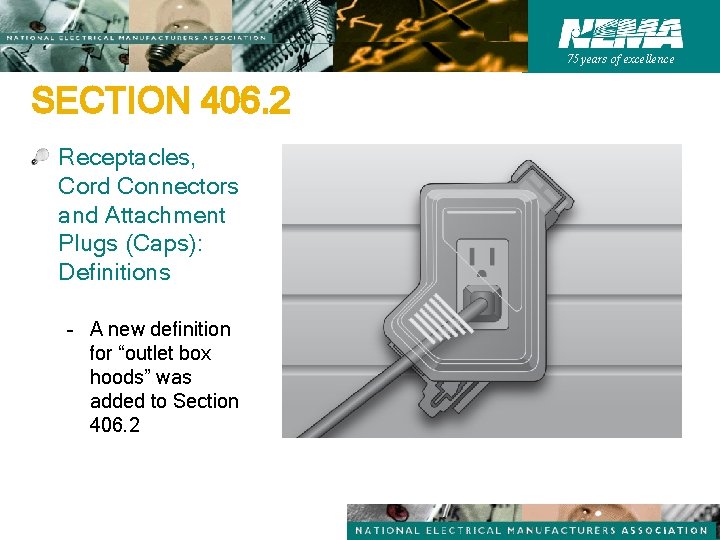 75 years of excellence SECTION 406. 2 Receptacles, Cord Connectors and Attachment Plugs (Caps):