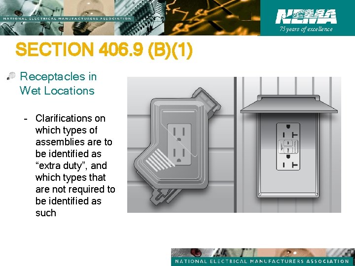 75 years of excellence SECTION 406. 9 (B)(1) Receptacles in Wet Locations – Clarifications