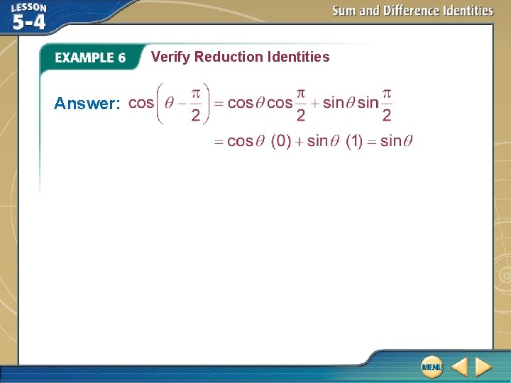 Verify Reduction Identities Answer: 