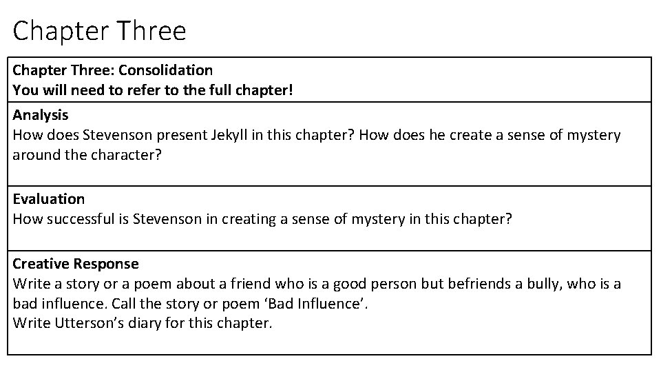 Chapter Three: Consolidation You will need to refer to the full chapter! Analysis How