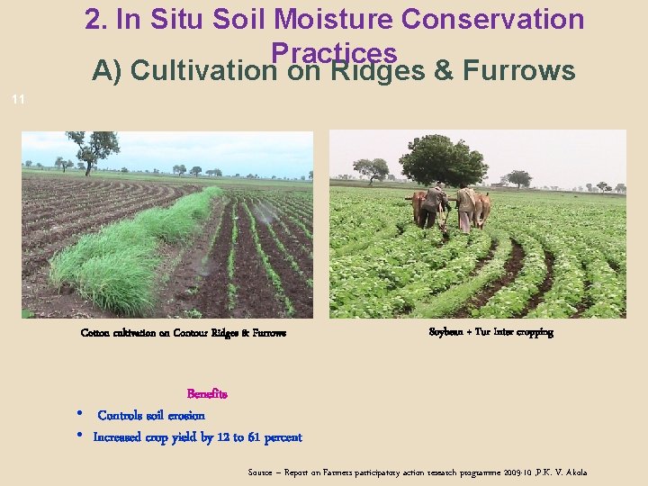 2. In Situ Soil Moisture Conservation Practices A) Cultivation on Ridges & Furrows 11