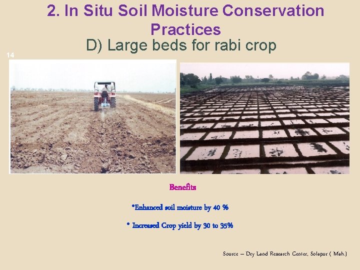 14 2. In Situ Soil Moisture Conservation Practices D) Large beds for rabi crop