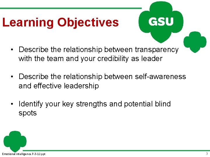 Learning Objectives • Describe the relationship between transparency with the team and your credibility