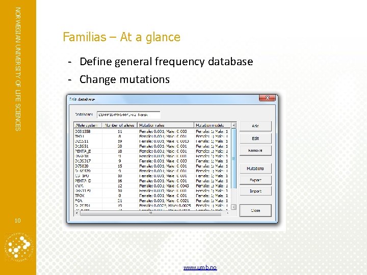 NORWEGIAN UNIVERSITY OF LIFE SCIENCES Familias – At a glance - Define general frequency