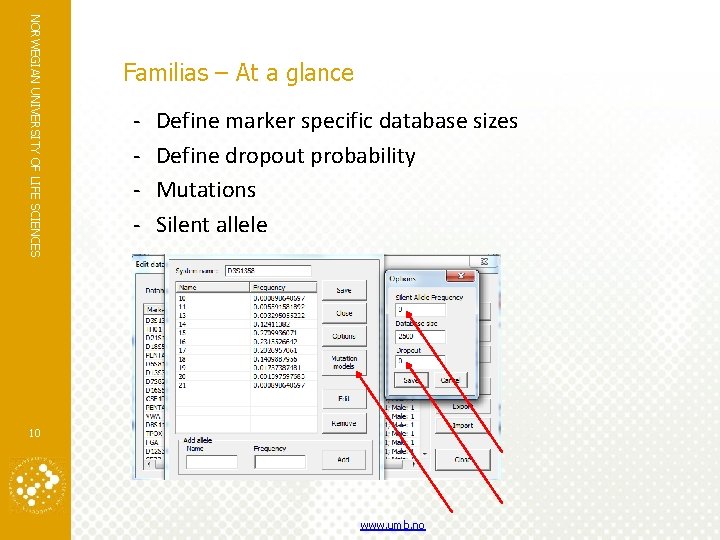 NORWEGIAN UNIVERSITY OF LIFE SCIENCES Familias – At a glance - Define marker specific