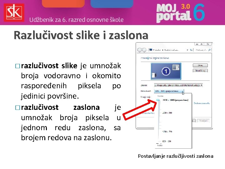 Razlučivost slike i zaslona � razlučivost slike je umnožak broja vodoravno i okomito raspoređenih