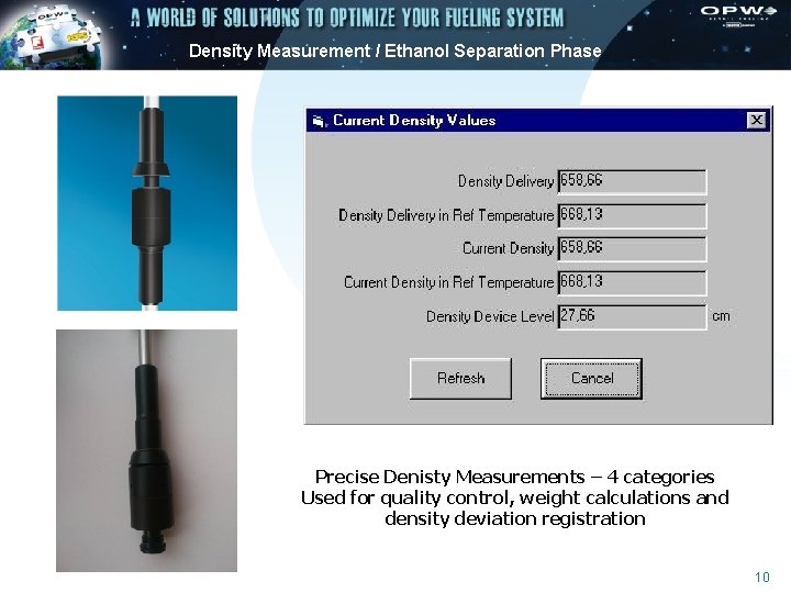 Density Measurement / Ethanol Separation Phase Precise Denisty Measurements – 4 categories Used for
