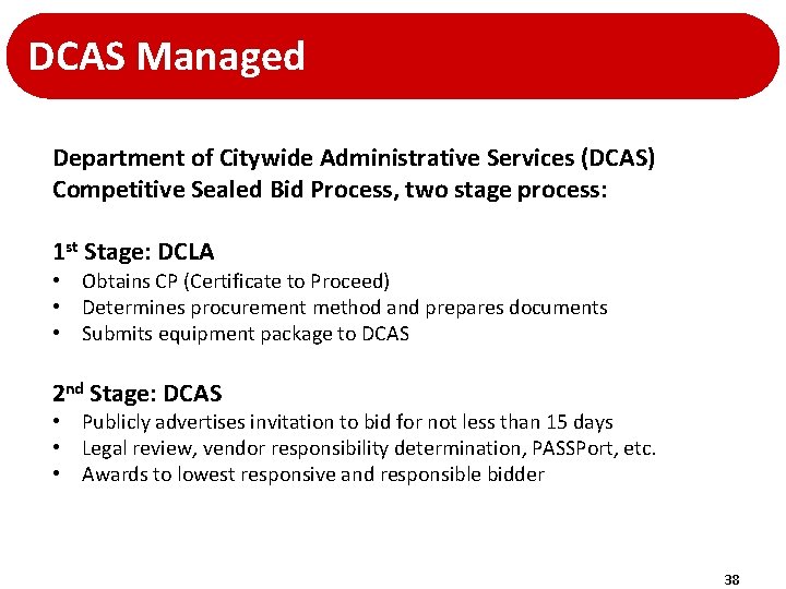 DCAS Managed Department of Citywide Administrative Services (DCAS) Competitive Sealed Bid Process, two stage DCAS Managed Department of Citywide Administrative Services (DCAS) Competitive Sealed Bid Process, two stage