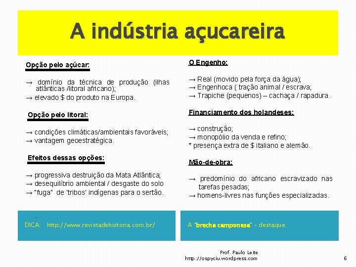 A indústria açucareira Opção pelo açúcar: O Engenho: → domínio da técnica de produção