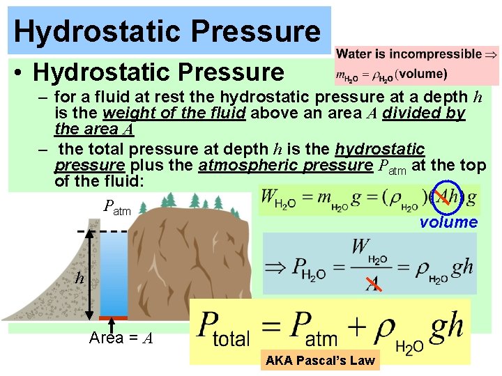 Hydrostatic Pressure • Hydrostatic Pressure – for a fluid at rest the hydrostatic pressure