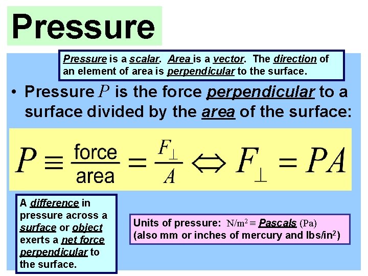 Pressure is a scalar. Area is a vector. The direction of an element of