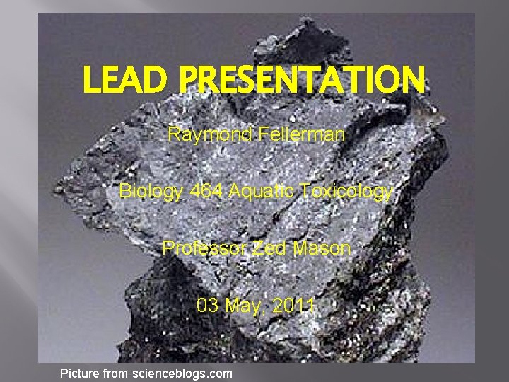 LEAD PRESENTATION Raymond Fellerman Biology 464 Aquatic Toxicology Professor Zed Mason 03 May, 2011