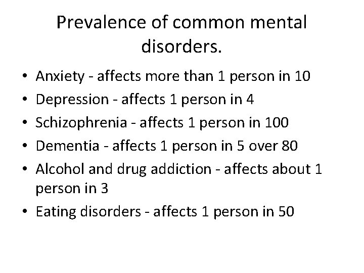 Prevalence of common mental disorders. Anxiety - affects more than 1 person in 10