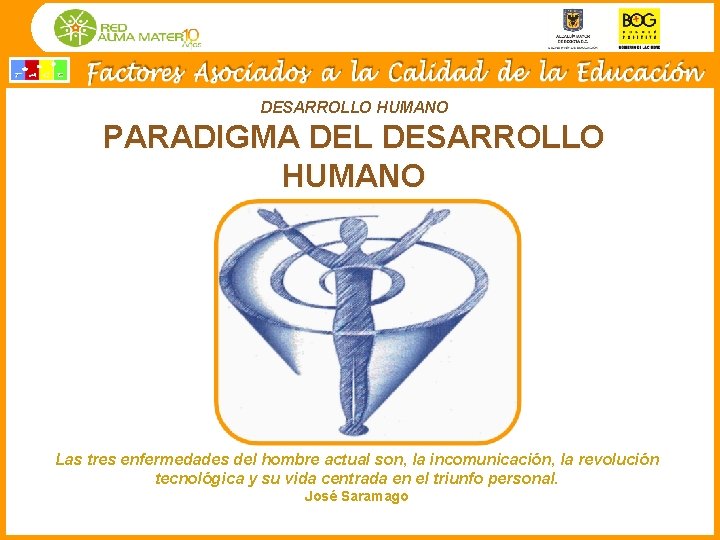 DESARROLLO HUMANO PARADIGMA DEL DESARROLLO HUMANO Las tres enfermedades del hombre actual son, la