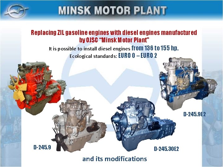 Replacing ZIL gasoline engines with diesel engines manufactured by OJSC “Minsk Motor Plant” It