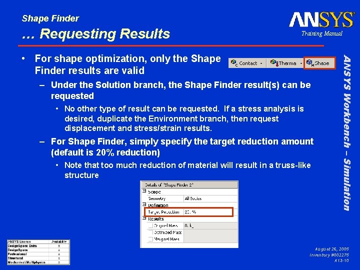 Shape Finder … Requesting Results Training Manual – Under the Solution branch, the Shape