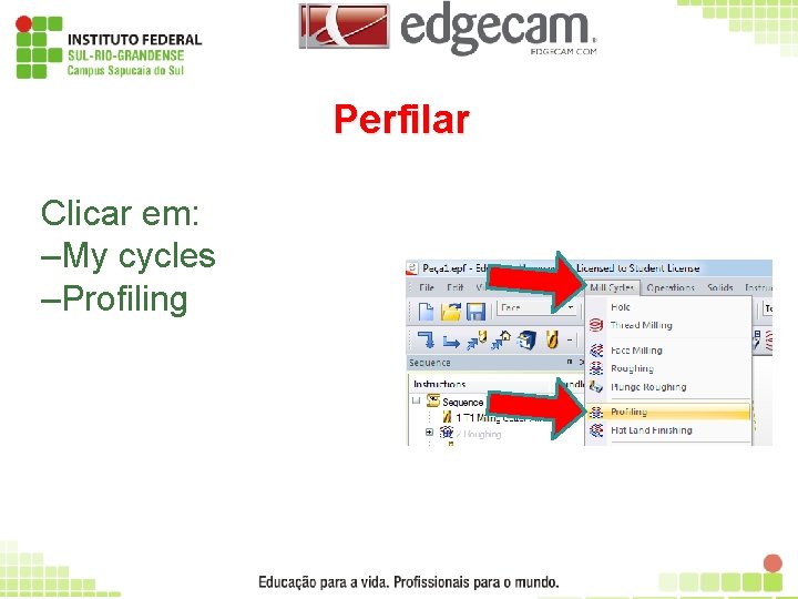 Perfilar Clicar em: –My cycles –Profiling 