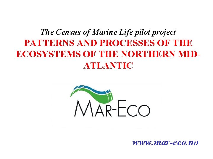 The Census of Marine Life pilot project PATTERNS AND PROCESSES OF THE ECOSYSTEMS OF