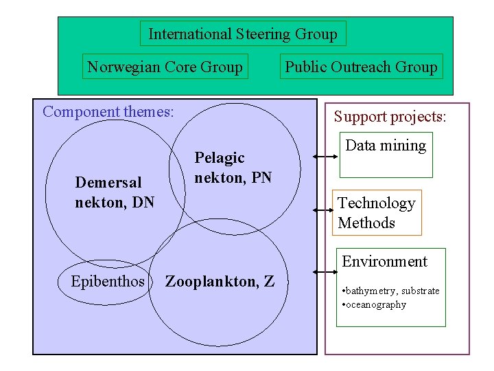 International Steering Group Norwegian Core Group Component themes: Demersal nekton, DN Public Outreach Group